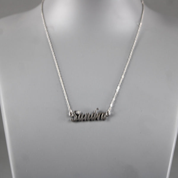 SANDRA NEW Name Silvertone Rhinestone 14.5" w 4.5" Multi Ring Ext Necklace