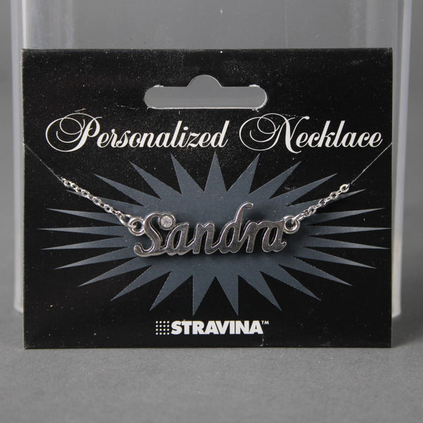SANDRA NEW Name Silvertone Rhinestone 14.5" w 4.5" Multi Ring Ext Necklace
