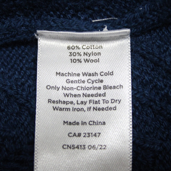 Talbots NEW $99 Sz M Petite Teal Blue Open Weave Ruffle Neck Cotton Blnd Sweater