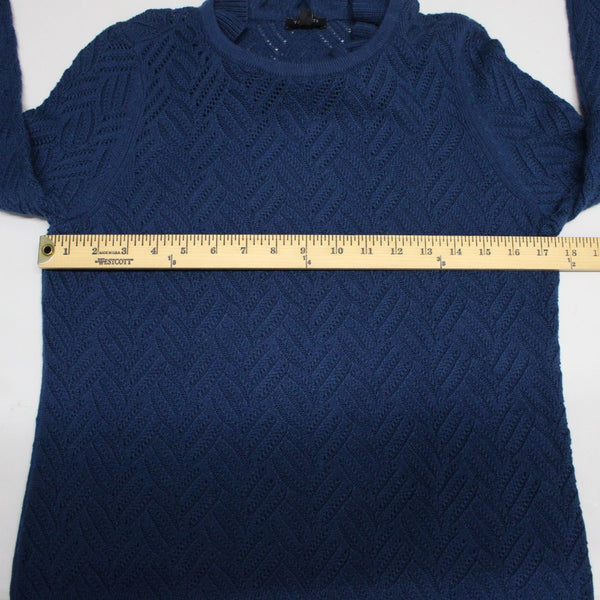 Talbots NEW $99 Sz M Petite Teal Blue Open Weave Ruffle Neck Cotton Blnd Sweater