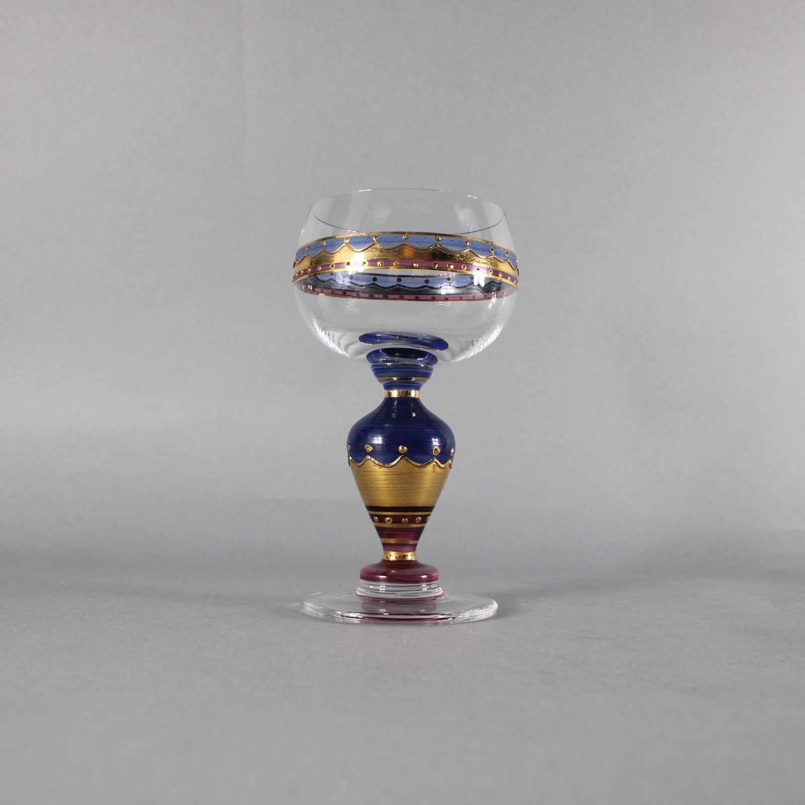 Bohemian Wine Glass Blue Gold Pink Painted Bohemian 6.25" Wine Glass