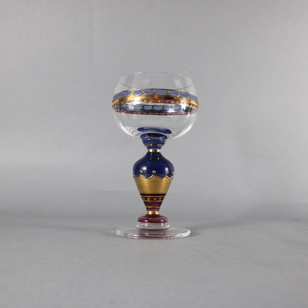 Bohemian Wine Glass Blue Gold Pink Painted Bohemian 6.25" Wine Glass