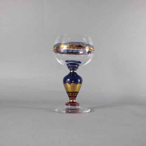 Bohemian Wine Glass Blue Gold Pink Painted Bohemian 6.25" Wine Glass