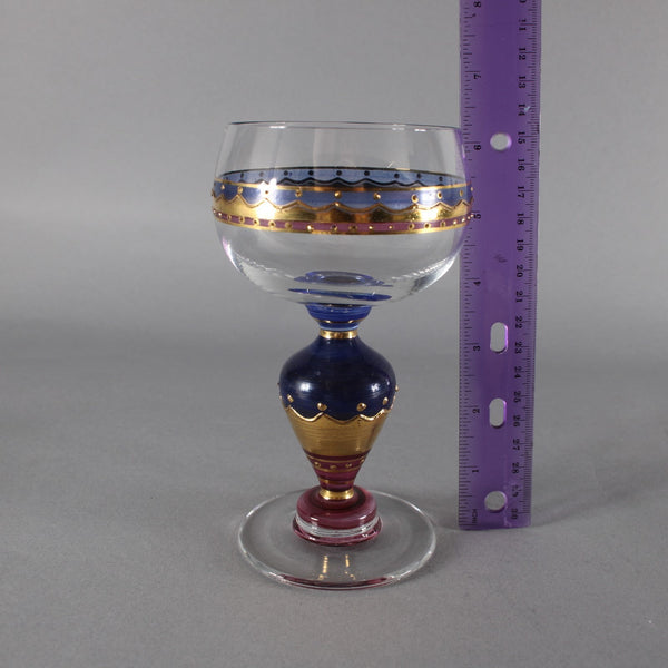 Bohemian Wine Glass Blue Gold Pink Painted Bohemian 6.25" Wine Glass