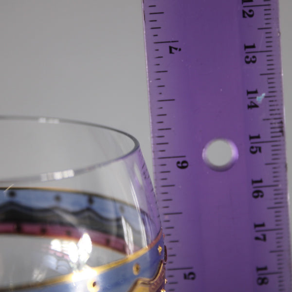 Bohemian Wine Glass Blue Gold Pink Painted Bohemian 6.25" Wine Glass