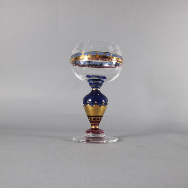 Bohemian Wine Glass Blue Gold Pink Painted Bohemian 6.25" Wine Glass