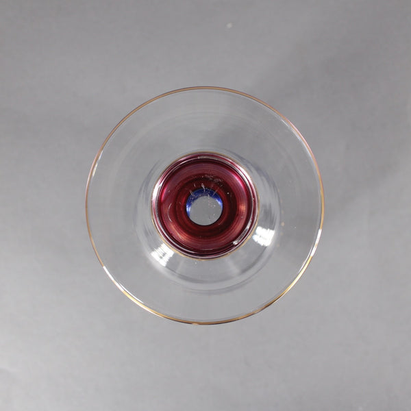 Bohemian Wine Glass Blue Gold Pink Painted Bohemian 6.25" Wine Glass