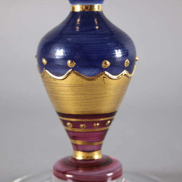 Bohemian Wine Glass Blue Gold Pink Painted Bohemian 6.25" Wine Glass