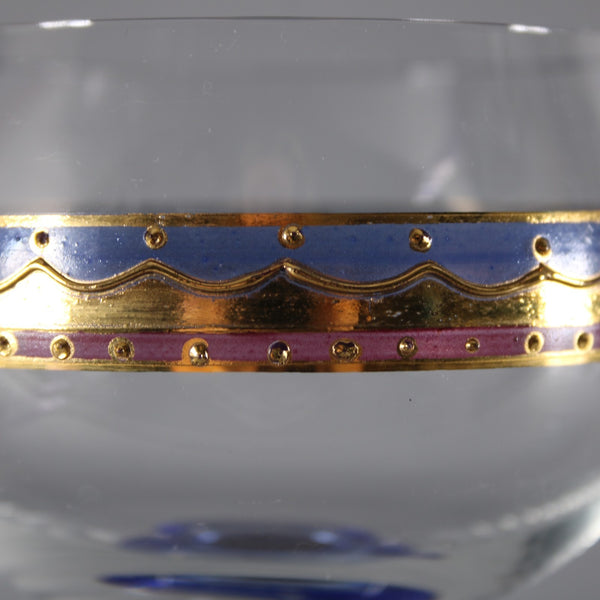 Bohemian Wine Glass Blue Gold Pink Painted Bohemian 6.25" Wine Glass