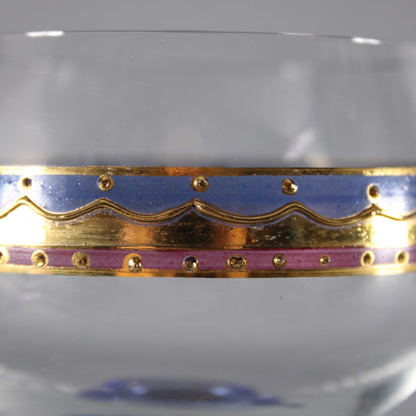 Bohemian Wine Glass Blue Gold Pink Painted Bohemian 6.25" Wine Glass