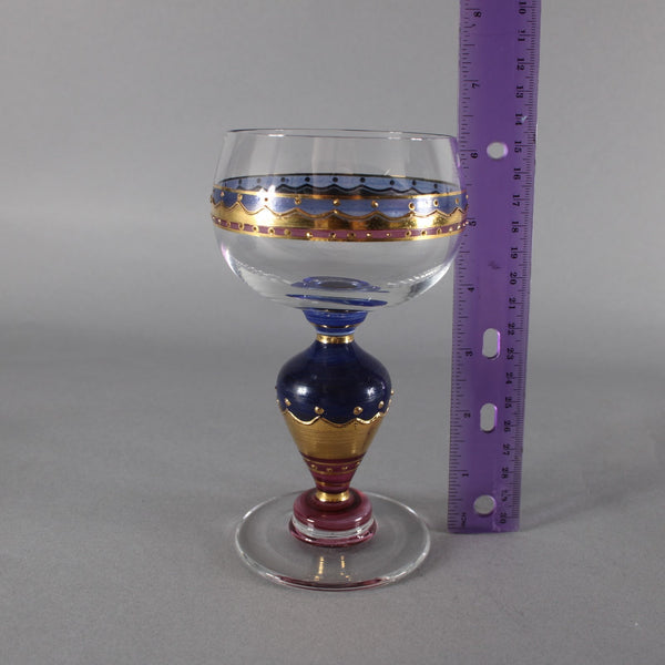 Bohemian Wine Glass Blue Gold Pink Painted Bohemian 6.25" Wine Glass