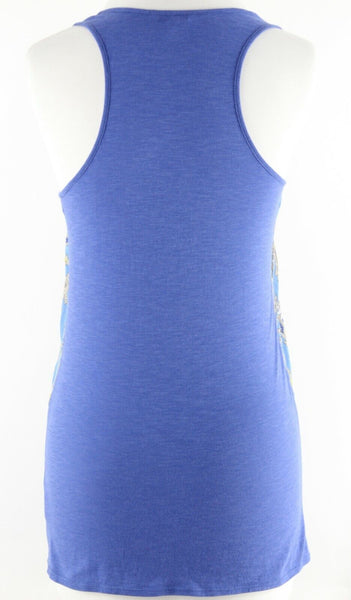 Leifnotes Sz S Blue Taupe Multi Flowing Silk Overlay Cotton Modal Top