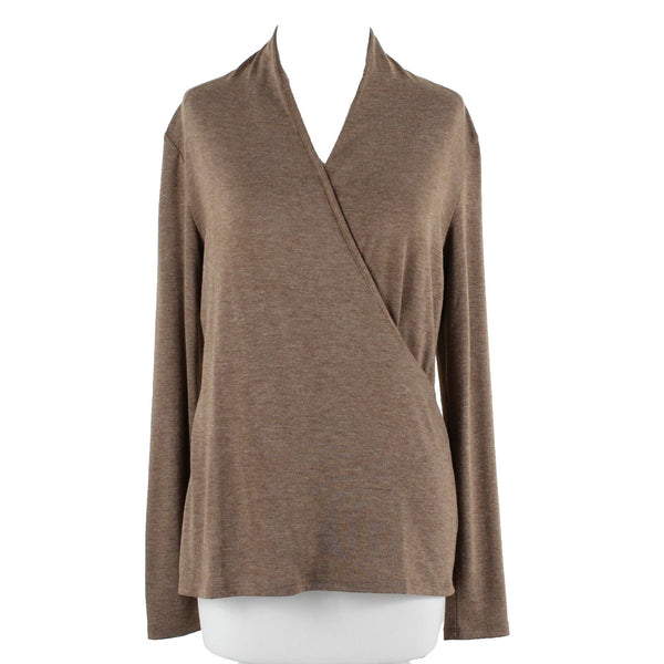 Talbots Sz S Brown Faux Wrap Polyester Rayon Spandex Jersey Top
