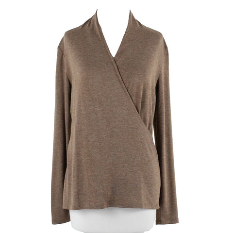 Talbots Sz S Brown Faux Wrap Polyester Rayon Spandex Jersey Top
