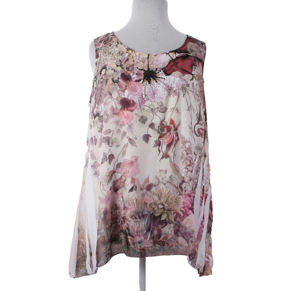 Dress Barn Top NEW $34 Sz 2x Pink Multi Color Floral Asymmetrical 100% Poly Top