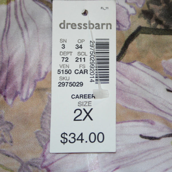 Dress Barn Top NEW $34 Sz 2x Pink Multi Color Floral Asymmetrical 100% Poly Top