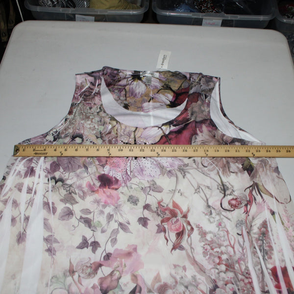 Dress Barn Top NEW $34 Sz 2x Pink Multi Color Floral Asymmetrical 100% Poly Top