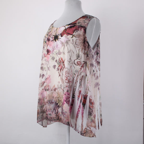 Dress Barn Top NEW $34 Sz 2x Pink Multi Color Floral Asymmetrical 100% Poly Top