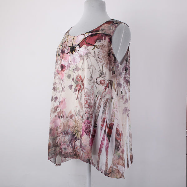 Dress Barn Top NEW $34 Sz 2x Pink Multi Color Floral Asymmetrical 100% Poly Top