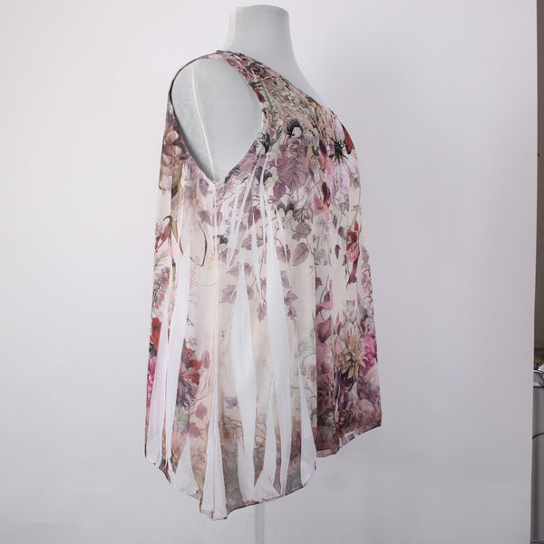 Dress Barn Top NEW $34 Sz 2x Pink Multi Color Floral Asymmetrical 100% Poly Top