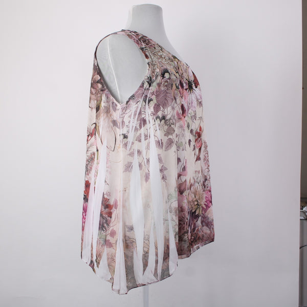 Dress Barn Top NEW $34 Sz 2x Pink Multi Color Floral Asymmetrical 100% Poly Top