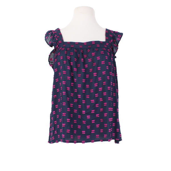 Loft Top NEW $57 Sz S Navy Blue Magenta Square Neck Hi Lo 100% Rayon Top