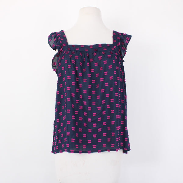 Loft Top NEW $57 Sz S Navy Blue Magenta Square Neck Hi Lo 100% Rayon Top