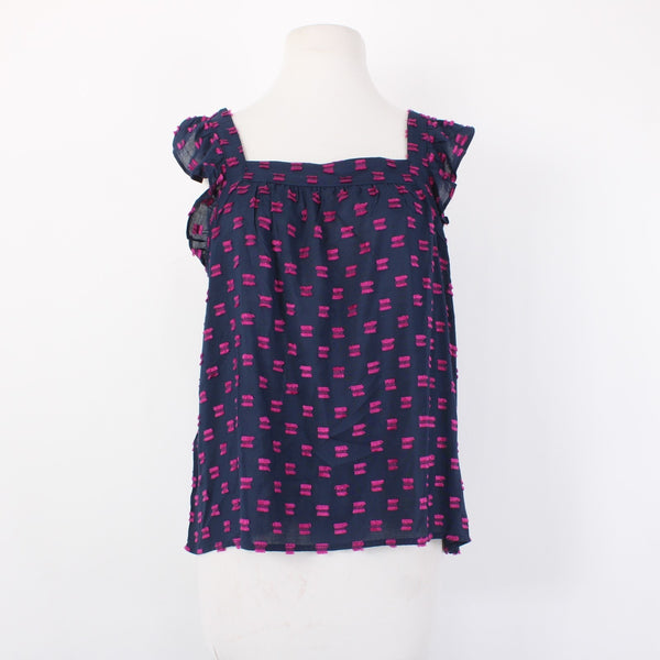 Loft Top NEW $57 Sz S Navy Blue Magenta Square Neck Hi Lo 100% Rayon Top