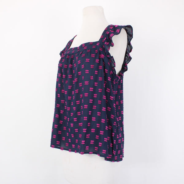Loft Top NEW $57 Sz S Navy Blue Magenta Square Neck Hi Lo 100% Rayon Top