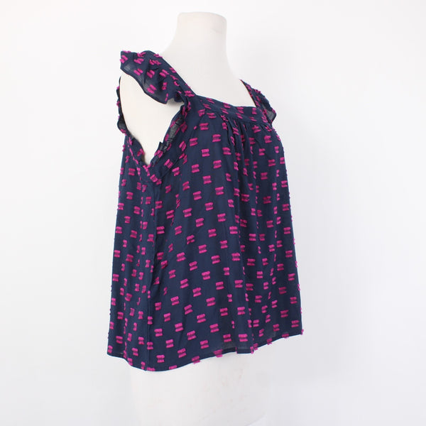 Loft Top NEW $57 Sz S Navy Blue Magenta Square Neck Hi Lo 100% Rayon Top