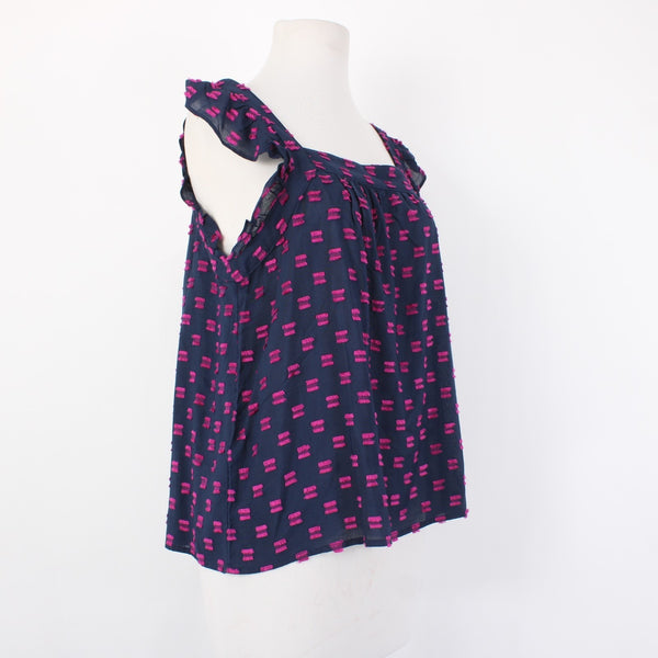 Loft Top NEW $57 Sz S Navy Blue Magenta Square Neck Hi Lo 100% Rayon Top