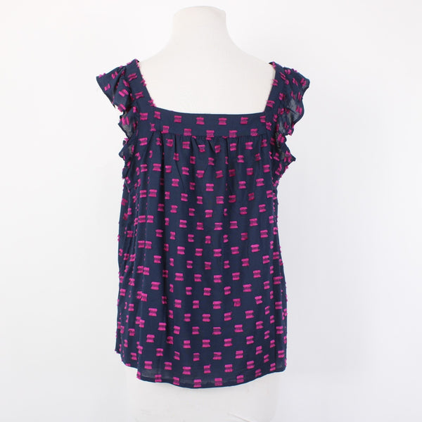 Loft Top NEW $57 Sz S Navy Blue Magenta Square Neck Hi Lo 100% Rayon Top