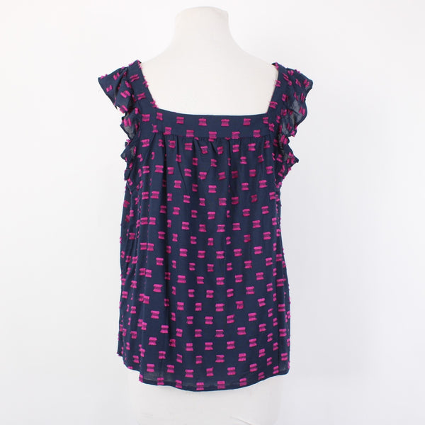 Loft Top NEW $57 Sz S Navy Blue Magenta Square Neck Hi Lo 100% Rayon Top