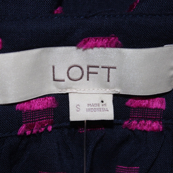 Loft Top NEW $57 Sz S Navy Blue Magenta Square Neck Hi Lo 100% Rayon Top