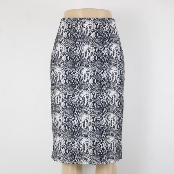 Katherine Barclay Sz 10 Black White Reptile Print Lined Poly Cotton Pencil Skirt