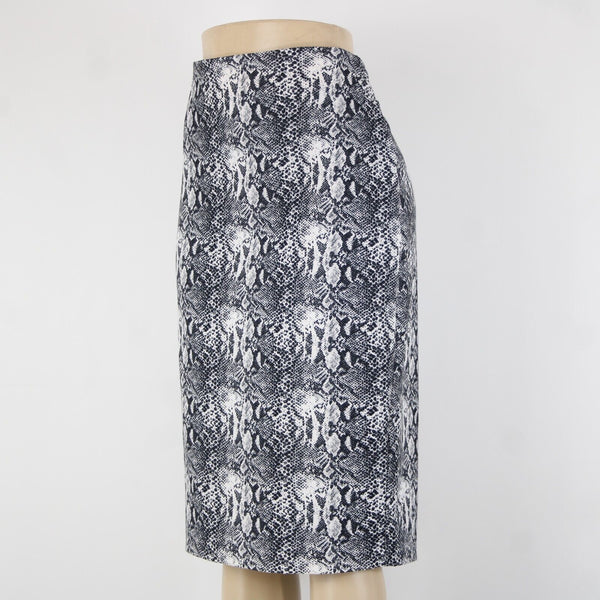 Katherine Barclay Sz 10 Black White Reptile Print Lined Poly Cotton Pencil Skirt