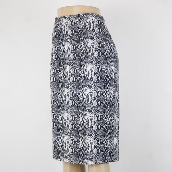 Katherine Barclay Sz 10 Black White Reptile Print Lined Poly Cotton Pencil Skirt