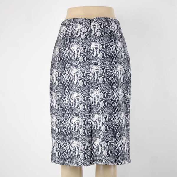 Katherine Barclay Sz 10 Black White Reptile Print Lined Poly Cotton Pencil Skirt