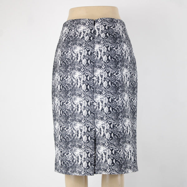 Katherine Barclay Sz 10 Black White Reptile Print Lined Poly Cotton Pencil Skirt