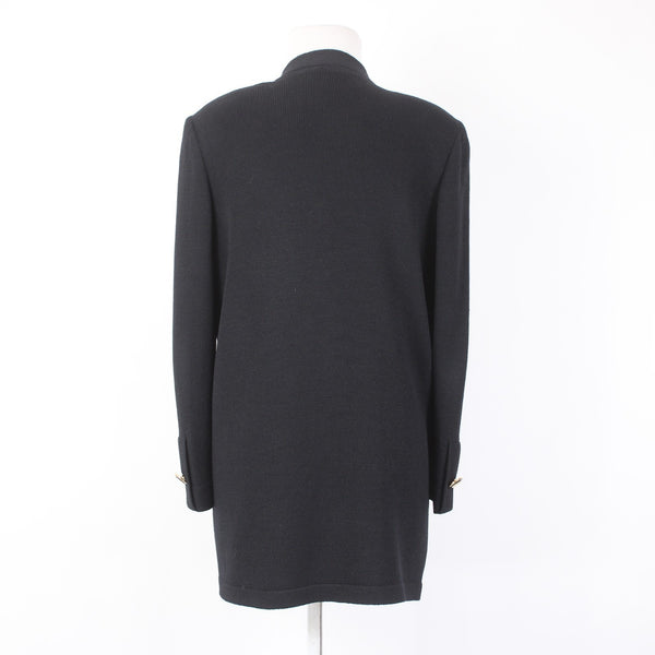 St John Basics Wrap Sz S Black Gold Logo Pockets Santana Knit Wrap Sweater
