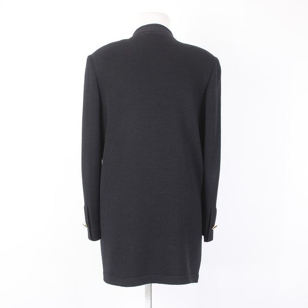 St John Basics Wrap Sz S Black Gold Logo Pockets Santana Knit Wrap Sweater