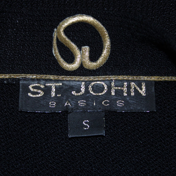 St John Basics Wrap Sz S Black Gold Logo Pockets Santana Knit Wrap Sweater