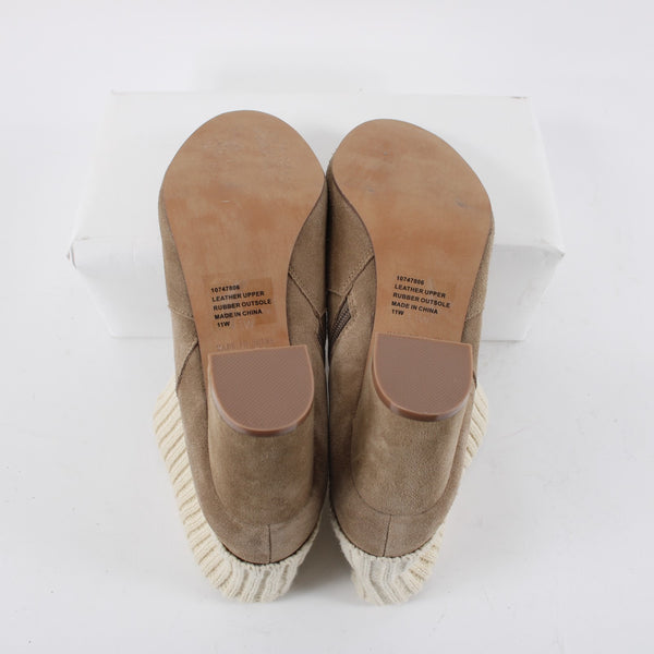 Torrid Sz 11 Wide NEW $89 Tan Suede Cream Knit Cuff Rubber Sole 3" Heel Bootie