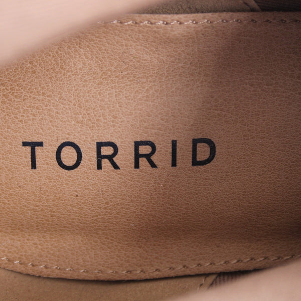 Torrid Sz 11 Wide NEW $89 Tan Suede Cream Knit Cuff Rubber Sole 3" Heel Bootie