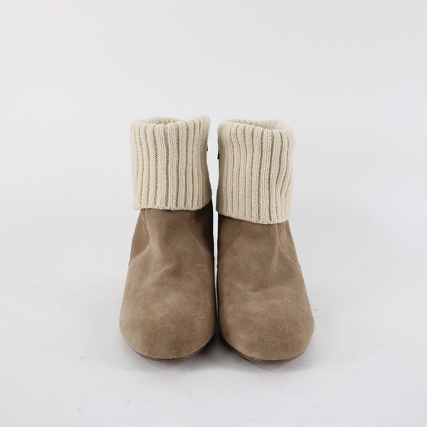 Torrid Sz 11 Wide NEW $89 Tan Suede Cream Knit Cuff Rubber Sole 3" Heel Bootie