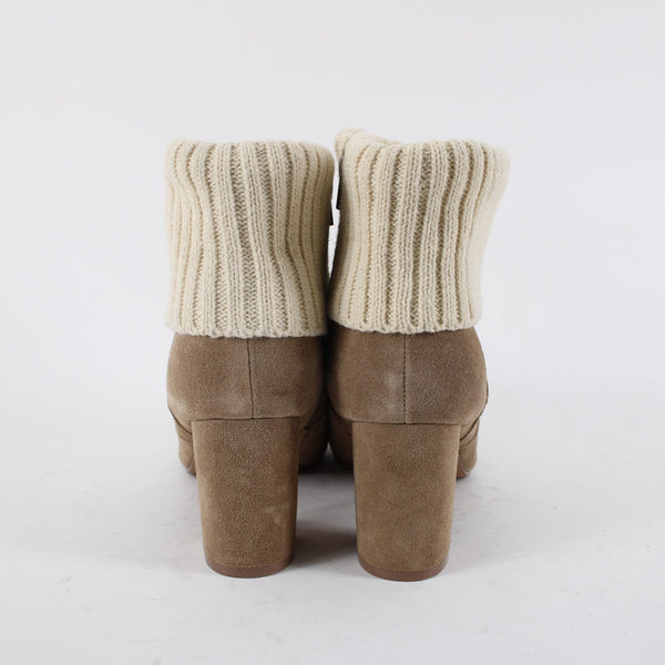 Torrid Sz 11 Wide NEW $89 Tan Suede Cream Knit Cuff Rubber Sole 3" Heel Bootie
