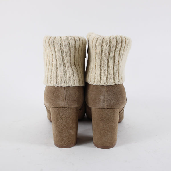 Torrid Sz 11 Wide NEW $89 Tan Suede Cream Knit Cuff Rubber Sole 3" Heel Bootie