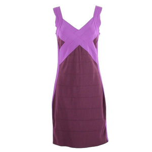 Express Sz M Burgundy Purple Color Block Bodycon Rayon Nylon Spandex Dress
