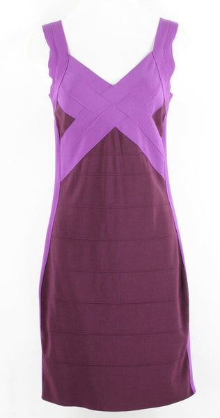 Express Sz M Burgundy Purple Color Block Bodycon Rayon Nylon Spandex Dress