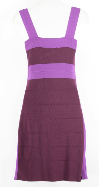 Express Sz M Burgundy Purple Color Block Bodycon Rayon Nylon Spandex Dress